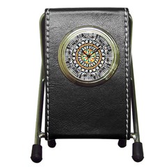 High Contrast Mandala Pen Holder Desk Clocks by linceazul