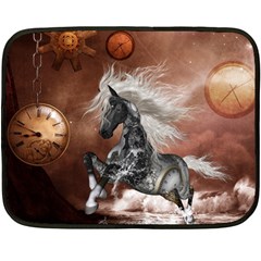Steampunk, Awesome Steampunk Horse With Clocks And Gears In Silver Fleece Blanket (mini) by FantasyWorld7