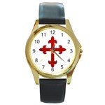 Crusader Cross Round Gold Metal Watch Front