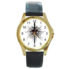 Inquisition Symbol Round Gold Metal Watch by Valentinaart