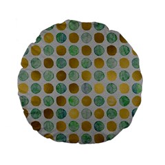 Green And Golden Dots Pattern                      Standard 15  Premium Flano Round Cushion by LalyLauraFLM
