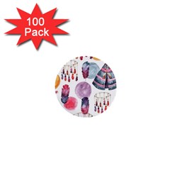 Boho Tribal Watercolor White Pattern 1  Mini Buttons (100 Pack)  by paulaoliveiradesign