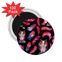 Boho Owl And Feather Pattern 2 25  Magnets (100 Pack)  by paulaoliveiradesign