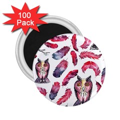 Boho Owl And Feather White Pattern 2 25  Magnets (100 Pack)  by paulaoliveiradesign