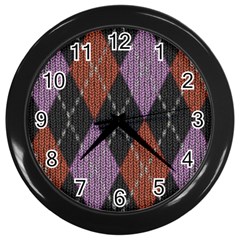 Knit Geometric Plaid Fabric Pattern Wall Clocks (black) by paulaoliveiradesign
