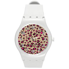 Pink Leopard 2 Round Plastic Sport Watch (m) by TRENDYcouture