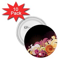 Flower Back Leaf Polka Dots Black Pink 1 75  Buttons (10 Pack) by Mariart