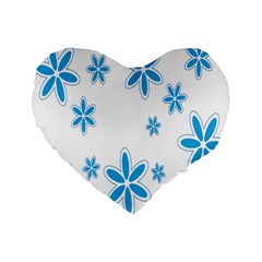 Star Flower Blue Standard 16  Premium Flano Heart Shape Cushions by Mariart