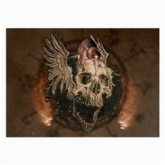 Awesome Creepy Skull With Rat And Wings Large Glasses Cloth (2-side) by FantasyWorld7