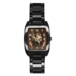 Awesome Creepy Skull With Rat And Wings Stainless Steel Barrel Watch Front