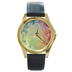 Painted Canvas                                 Round Gold Metal Watch by LalyLauraFLM