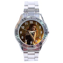 Wonderful Steampunk Women With Clocks And Gears Stainless Steel Analogue Watch by FantasyWorld7