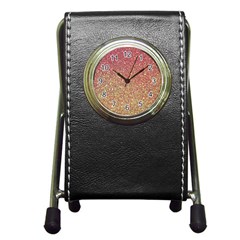 Rose Gold Sparkly Glitter Texture Pattern Pen Holder Desk Clocks by paulaoliveiradesign