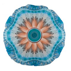 Clean And Pure Turquoise And White Fractal Flower Large 18  Premium Flano Round Cushions by jayaprime