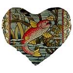 Fish Underwater Cubism Mosaic Large 19  Premium Heart Shape Cushions Back