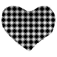 Black White Square Diagonal Pattern Seamless Large 19  Premium Heart Shape Cushions by Celenk
