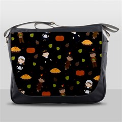 Pilgrims And Indians Pattern - Thanksgiving Messenger Bags by Valentinaart