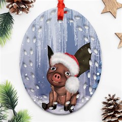 Christmas, Cute Little Piglet With Christmas Hat Ornament (oval Filigree) by FantasyWorld7