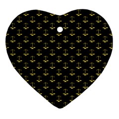 Gold Scales Of Justice On Black Repeat Pattern All Over Print  Heart Ornament (two Sides) by PodArtist