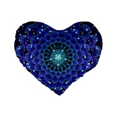 Accordant Electric Blue Fractal Flower Mandala Standard 16  Premium Flano Heart Shape Cushions by jayaprime