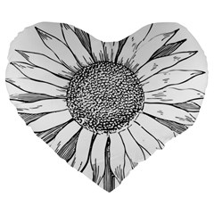 Sunflower Flower Line Art Summer Large 19  Premium Heart Shape Cushions by Celenk