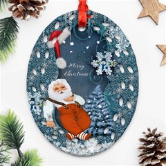 Funny Santa Claus With Snowman Ornament (oval Filigree) by FantasyWorld7