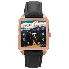 Italy Valley Canyon Mountains Sky Rose Gold Leather Watch  by BangZart