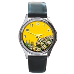 Pineapple Raw Sweet Tropical Food Round Metal Watch by Celenk