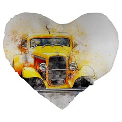 Car Old Art Abstract Large 19  Premium Heart Shape Cushions by Celenk