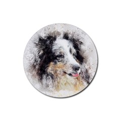 Dog Shetland Pet Art Abstract Rubber Coaster (round)  by Celenk