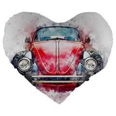 Red Car Old Car Art Abstract Large 19  Premium Heart Shape Cushions by Celenk