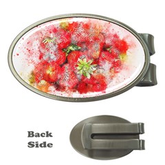 Strawberries Fruit Food Art Money Clips (oval)  by Celenk