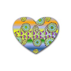 Amoeba Flowers Rubber Coaster (heart)  by CosmicEsoteric