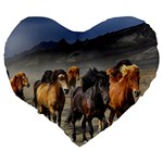 Horses Stampede Nature Running Large 19  Premium Flano Heart Shape Cushions Back