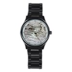 Wood Knot Fabric Texture Pattern Rough Stainless Steel Round Watch Front