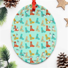 Blue Orange Boots Ornament (oval Filigree) by snowwhitegirl