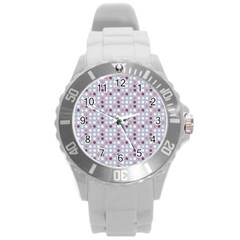 Pink Purple White Eggs On Lilac Round Plastic Sport Watch (l) by snowwhitegirl