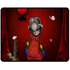 Funny, Cute Parrot With Butterflies Fleece Blanket (medium)  by FantasyWorld7