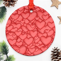 Background Hearts Love Round Ornament (two Sides) by Nexatart