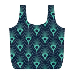 Blue,teal,peacock Pattern,art Deco Full Print Recycle Bags (l)  by NouveauDesign