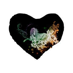 Wonderful Unicorn With Flowers Standard 16  Premium Heart Shape Cushions by FantasyWorld7