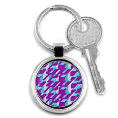 Fabric Textile Texture Purple Aqua Key Chains (round)  by Nexatart