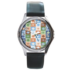 Fabric Textile Textures Cubes Round Metal Watch by Nexatart