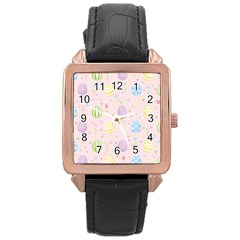 Easter Pattern Rose Gold Leather Watch  by Valentinaart