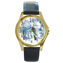Background Color Circle Pattern Round Gold Metal Watch by Sapixe