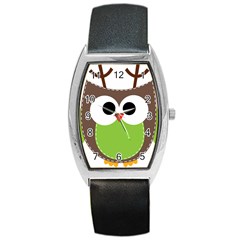 Clip Art Animals Owl Barrel Style Metal Watch by Sapixe