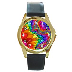 Colorful Trippy Round Gold Metal Watch by Sapixe