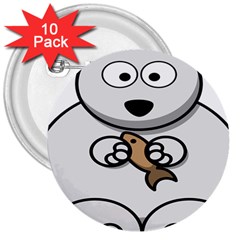 Bear Polar Bear Arctic Fish Mammal 3  Buttons (10 Pack)  by Nexatart