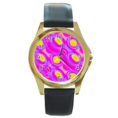 Noise Texture Graphics Generated Round Gold Metal Watch by Sapixe