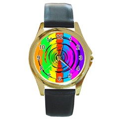 Pattern Colorful Glass Distortion Round Gold Metal Watch by Sapixe